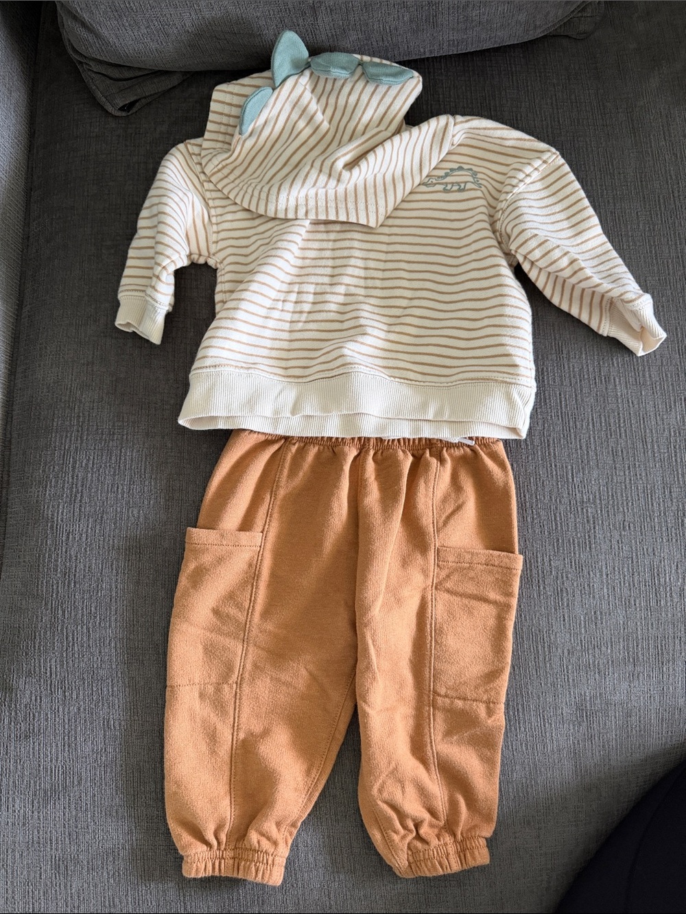 Carter's Cream Striped Hoodie with Rust-Tan Cargo Joggers
